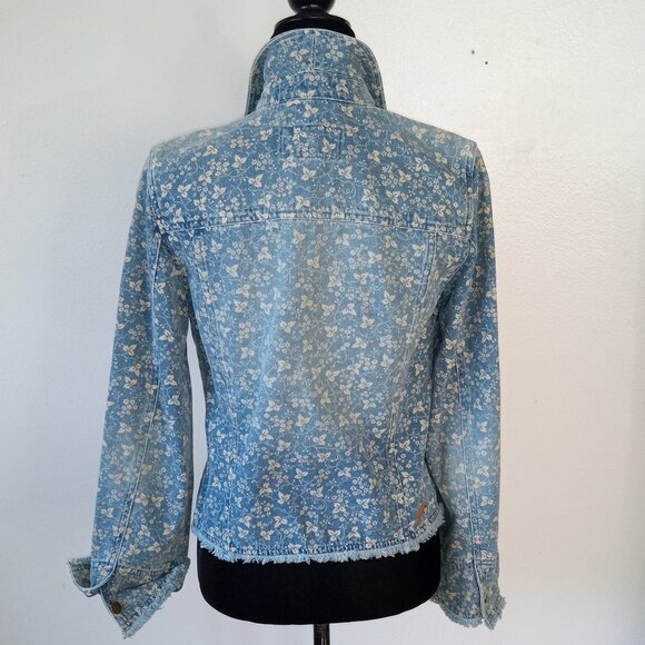 Y2K Plaid Label RALPH Ralph Lauren Sz S Floral Denim Jacket-Faded-Raw Hem/Cuffs - Picture 6 of 10